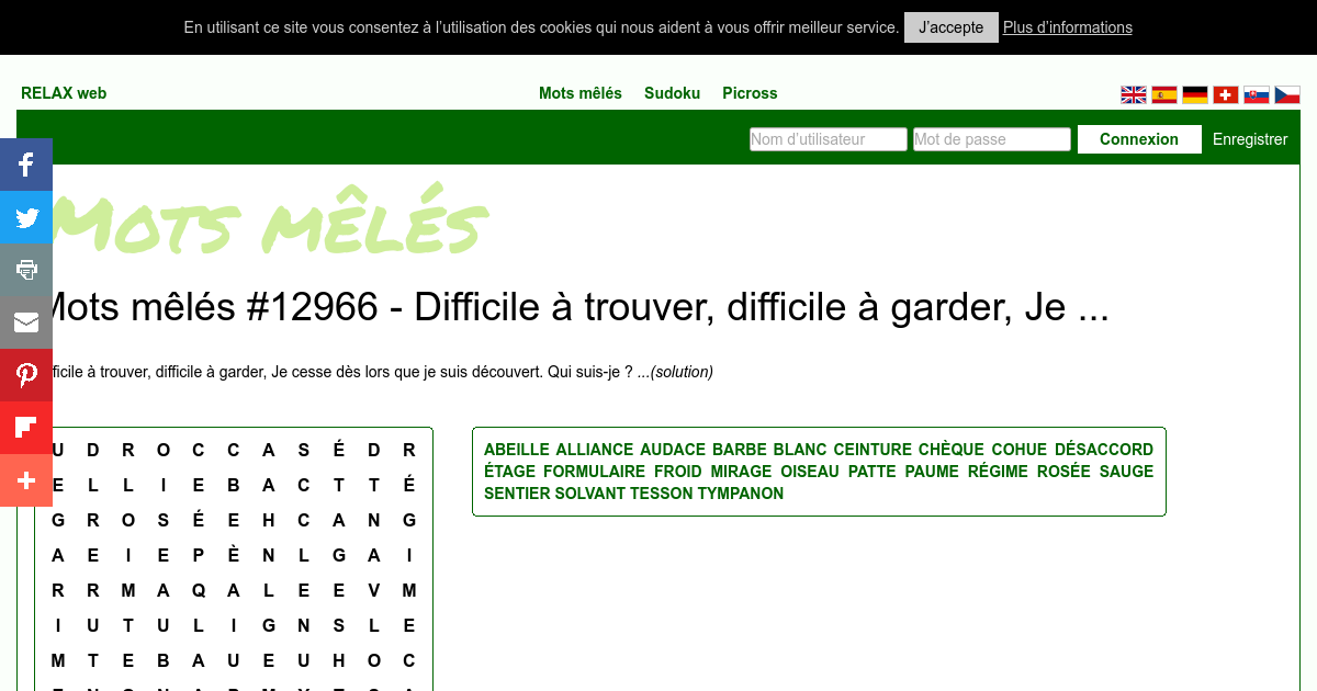 Mots mêlés #12966 - Difficile à trouver, difficile à garder, Je